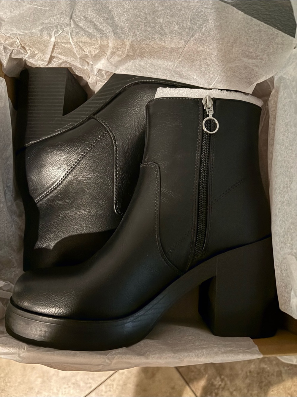 Chinese Laundry Black Chunky Heel Ankle Booties with Side Zip